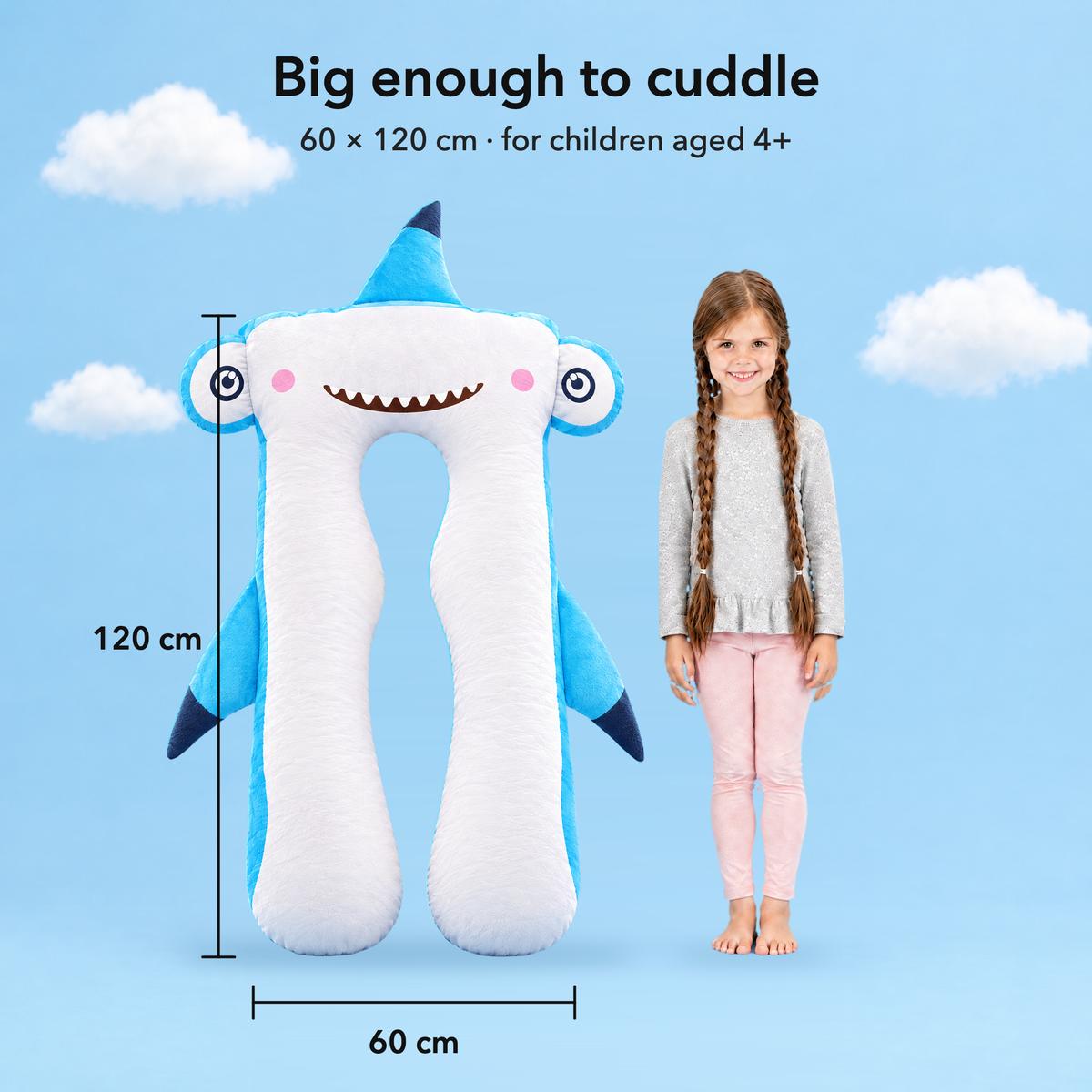 Shark – Size 60 × 120 cm compared with a child