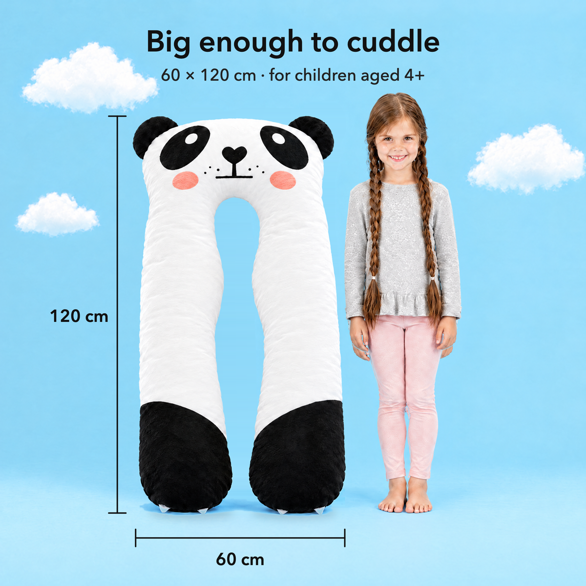 Panda – Size 60 × 120 cm compared with a child