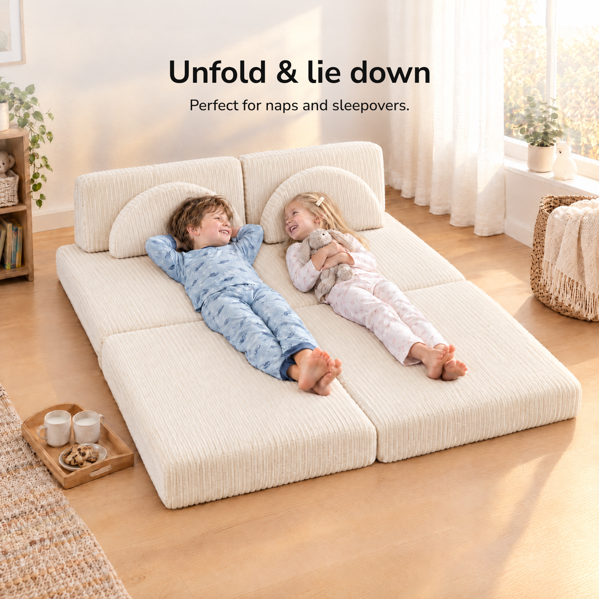 Corduroy Beige · Sztruksowy beż · Manšestrová béžová – Unfold & lie down