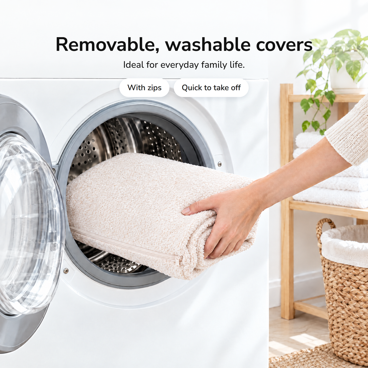 Teddy Beige · Pluszowy beż · Teddy béžová – Removable, washable covers